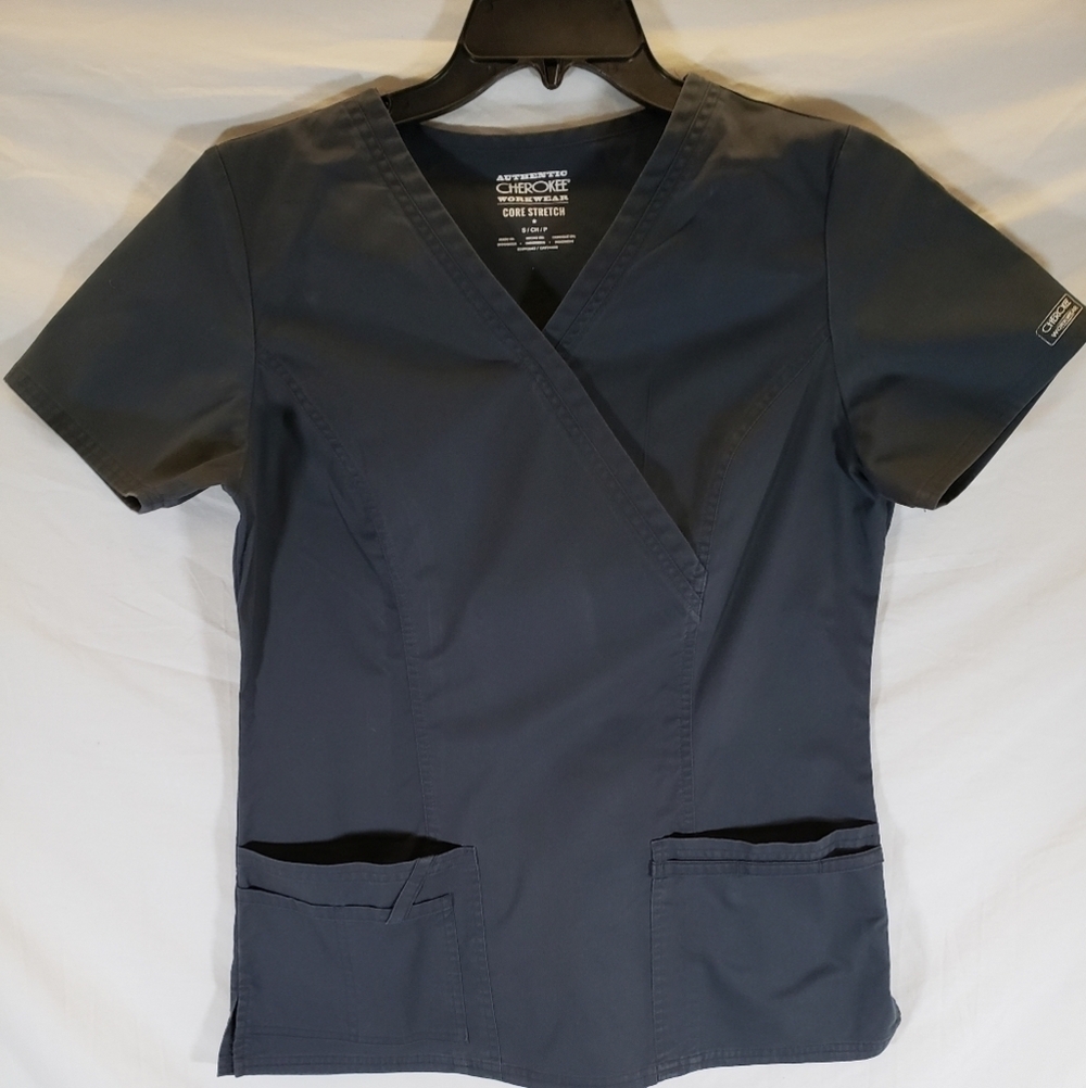 Cherokee Workwear Womens WW Flex Gray Scrub Top Size Small